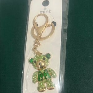 Mint Green Crystal Teddy Bear Keychain